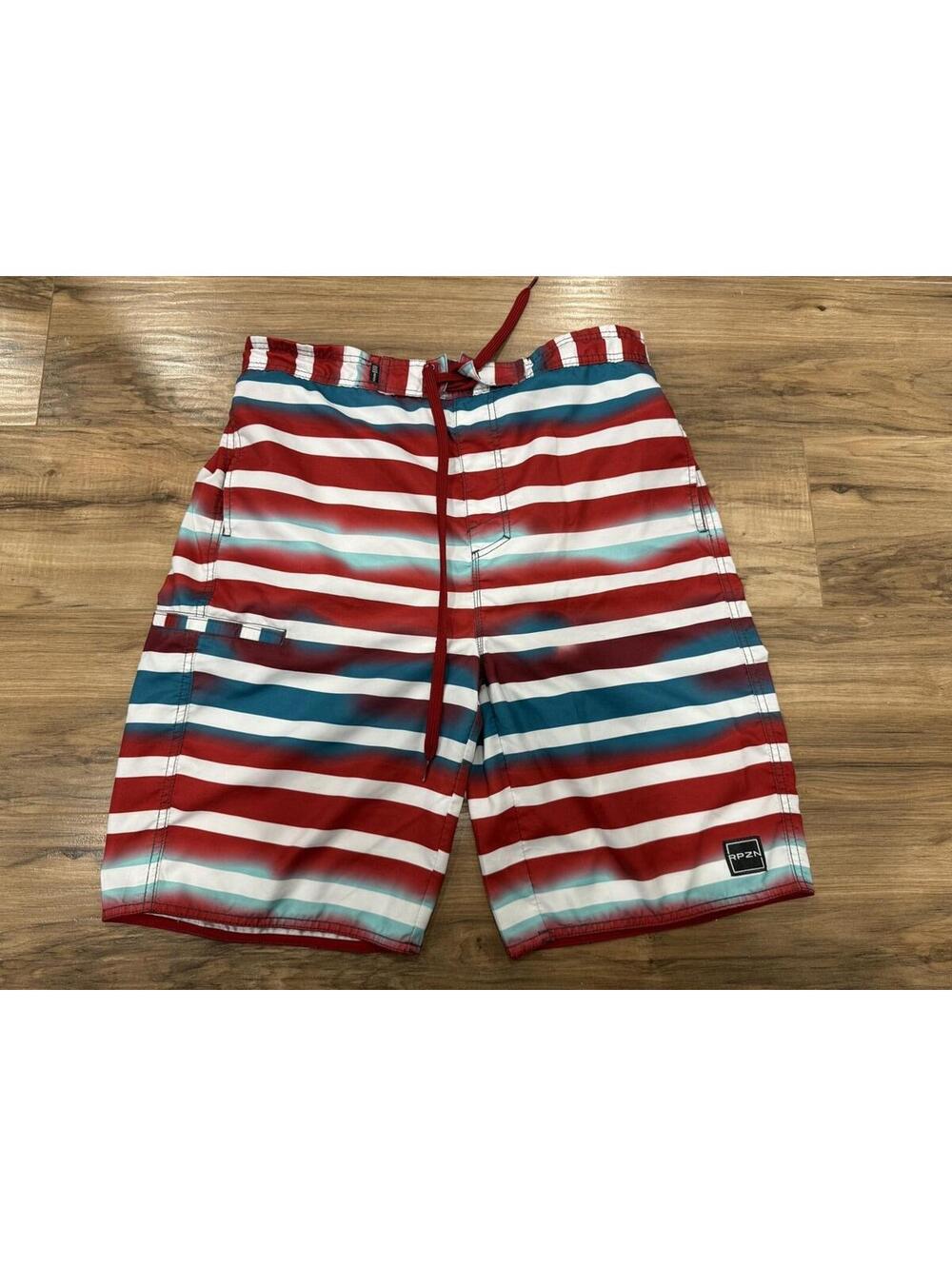 Ripzone Men’s XL Swim Trunks Red White Blue Striped Board Shorts Mesh Lined